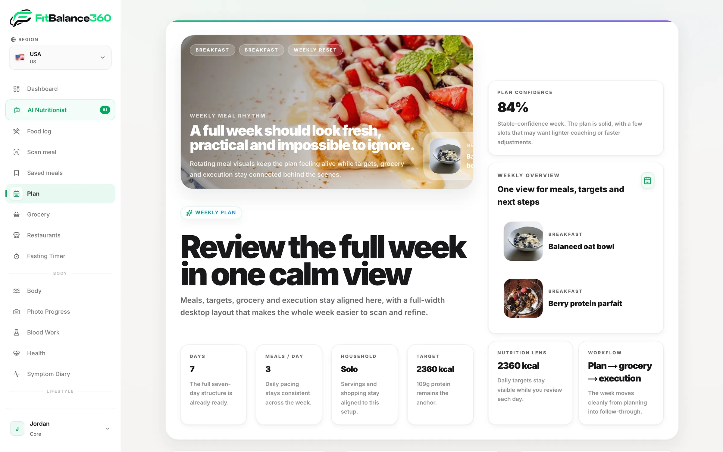 FitBalance360 — weekly meal plan