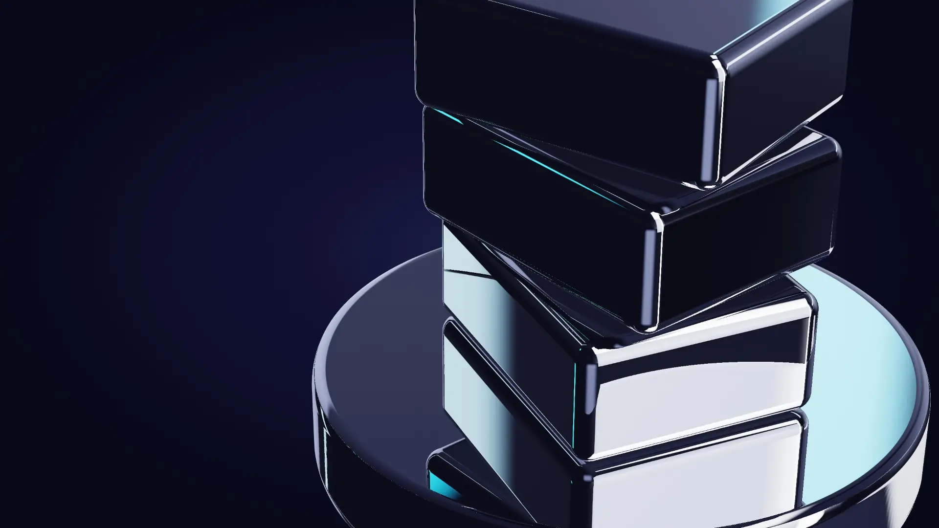 Chrome parcels stacked in a mercury dish — a detail