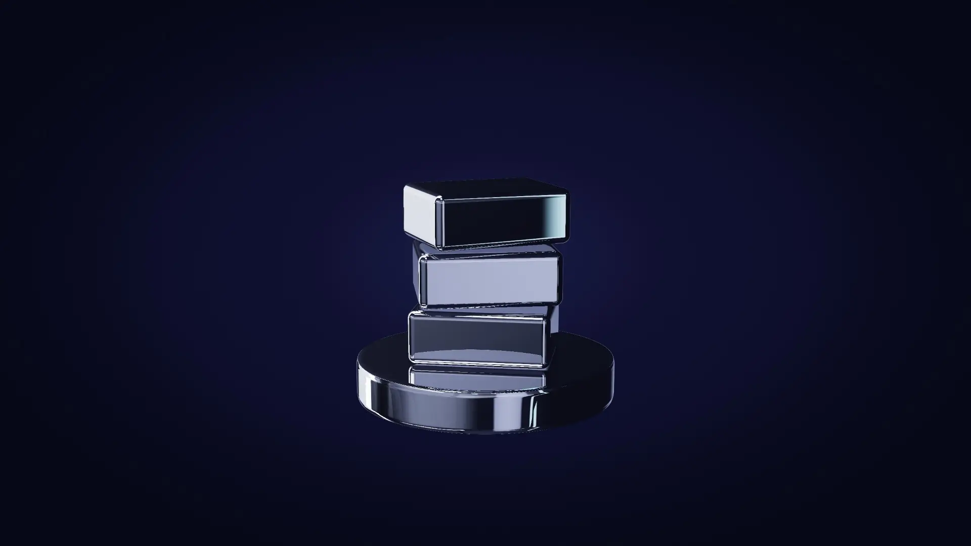 Chrome parcels stacked in a mercury dish — from the other side