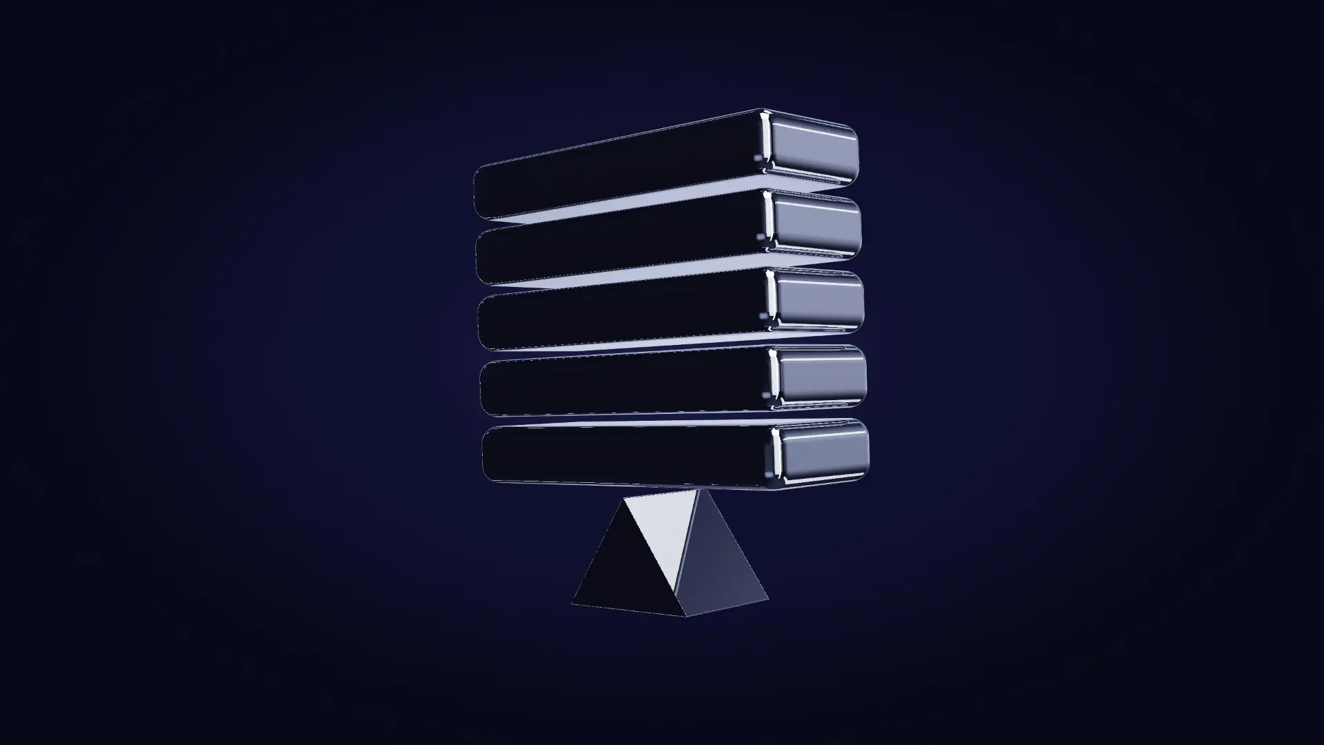 A chrome ledger balanced on a pivot — from a low angle