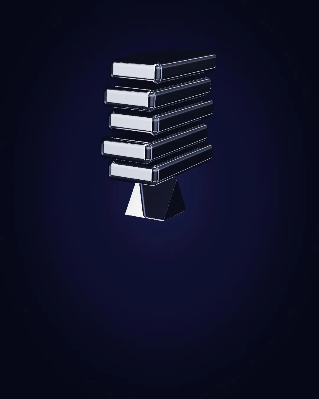 A chrome ledger balanced on a pivot — a wide view