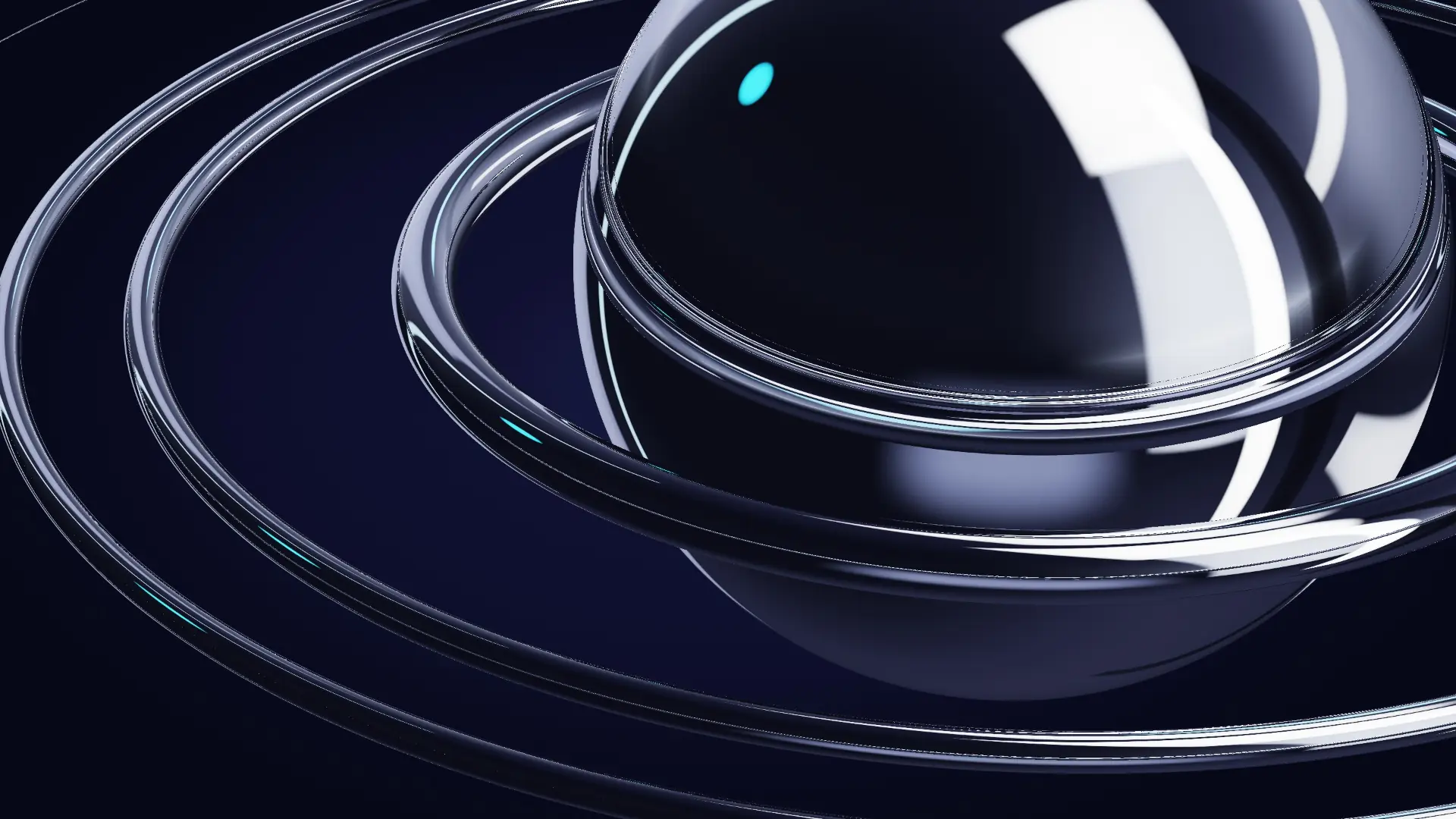 A chrome sphere sending rings across mercury — a detail