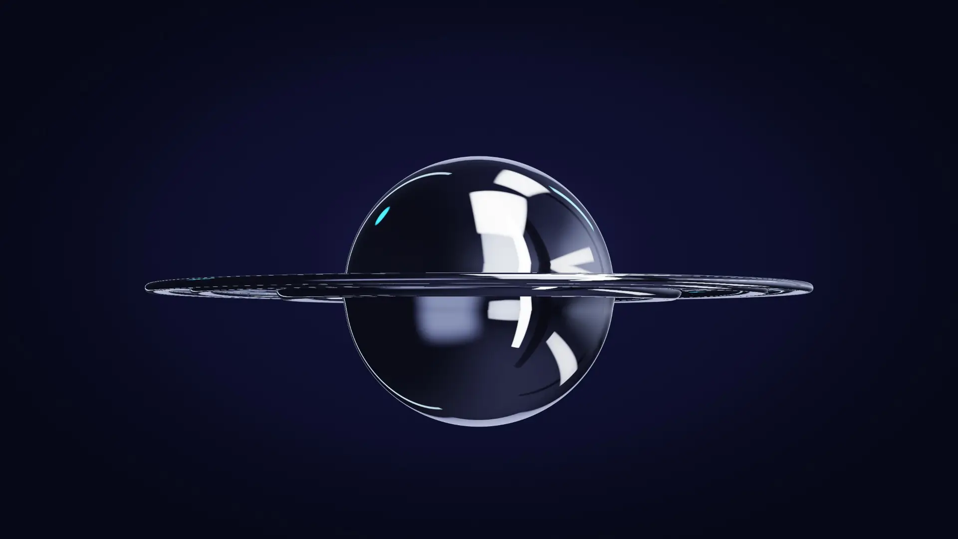 A chrome sphere sending rings across mercury — from a low angle