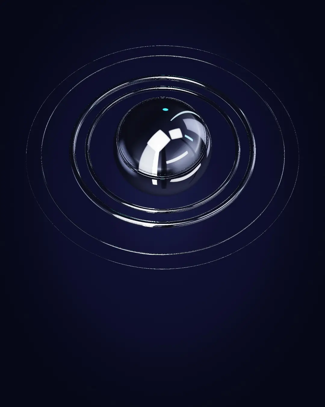 A chrome sphere sending rings across mercury — seen from above