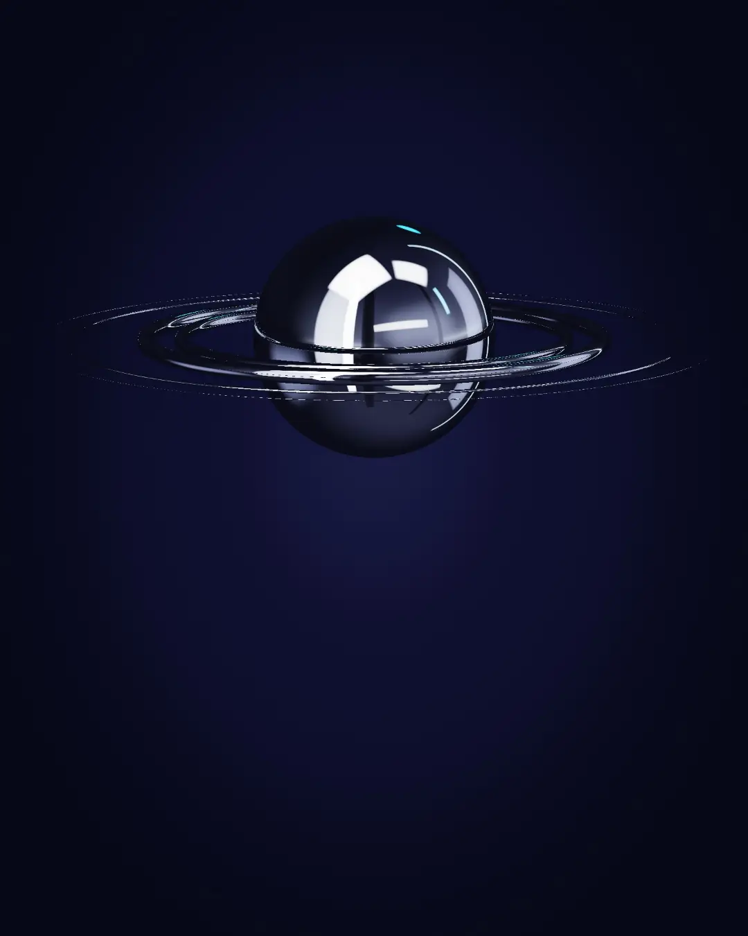 A chrome sphere sending rings across mercury — a wide view