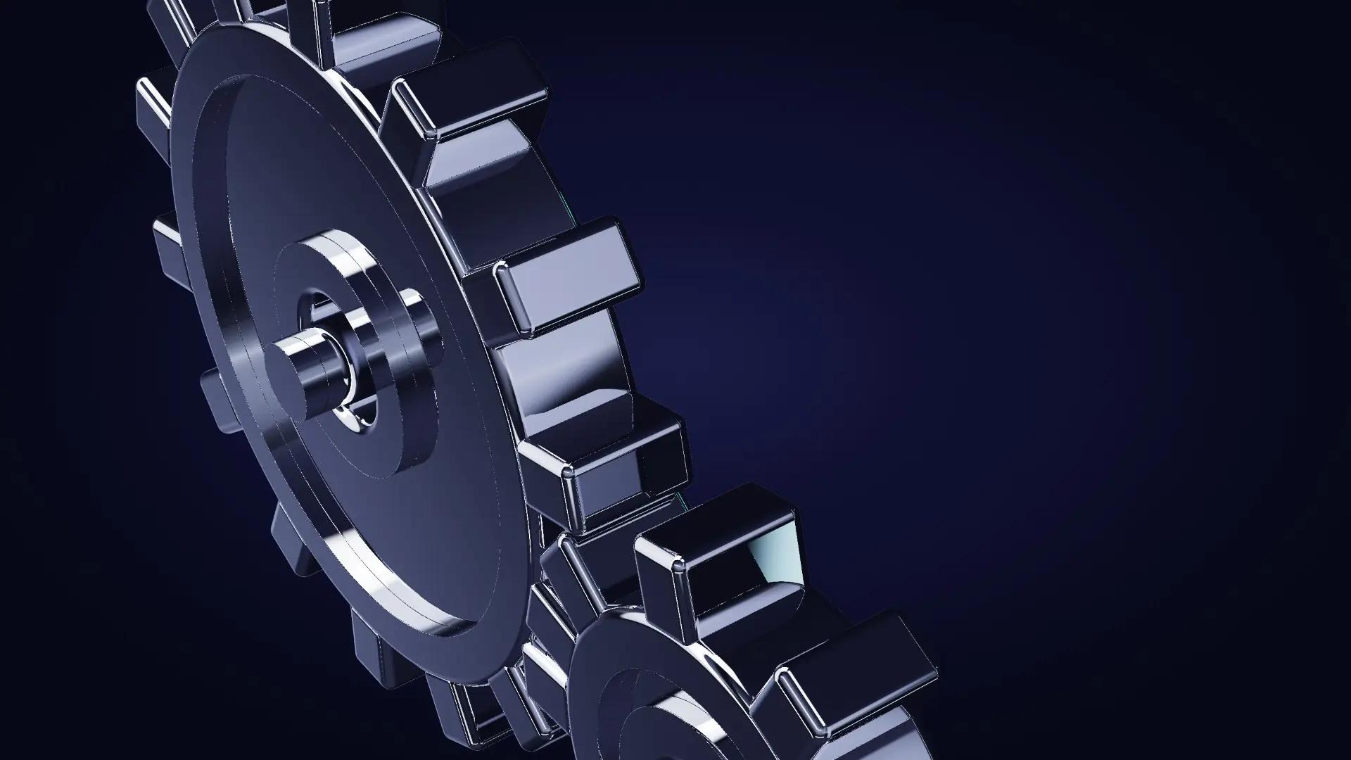 Two chrome gears in mesh — a close-up