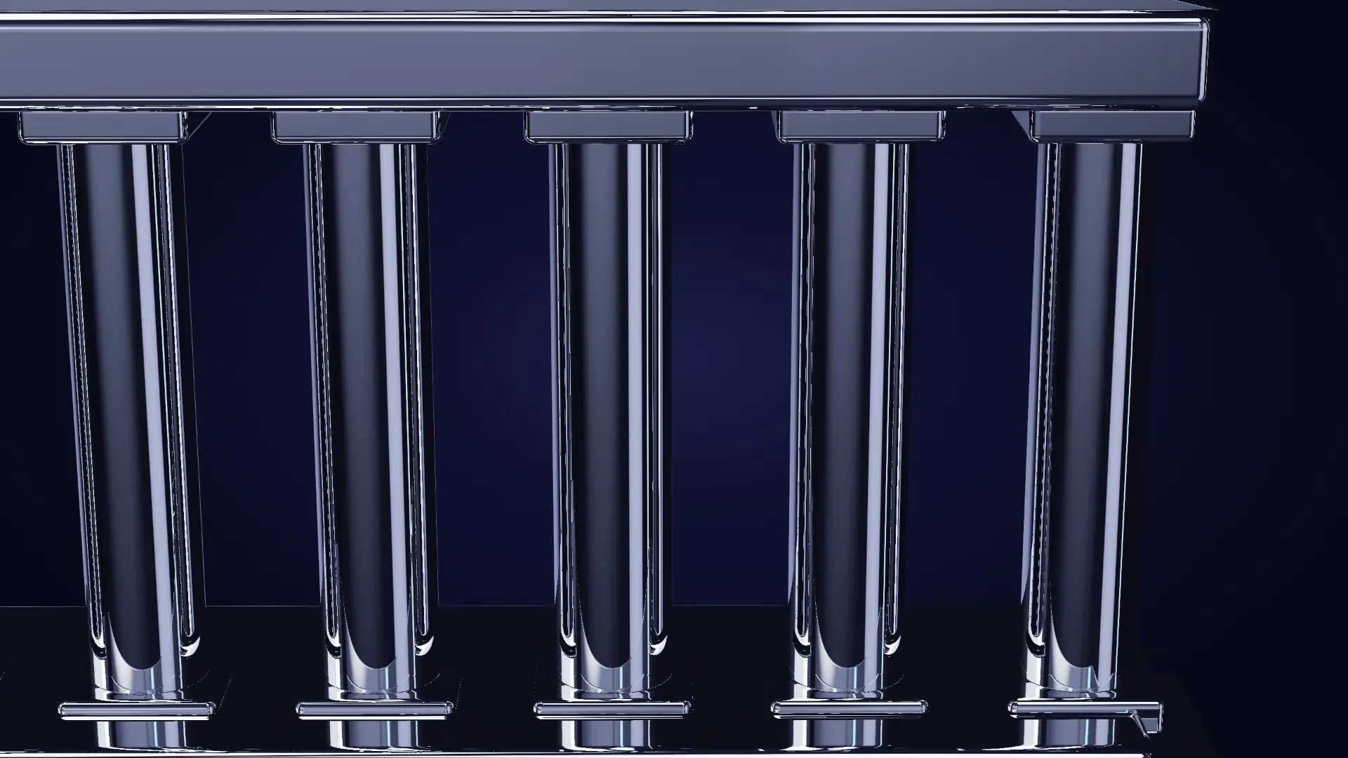 A chrome colonnade on a stepped plinth — a close-up