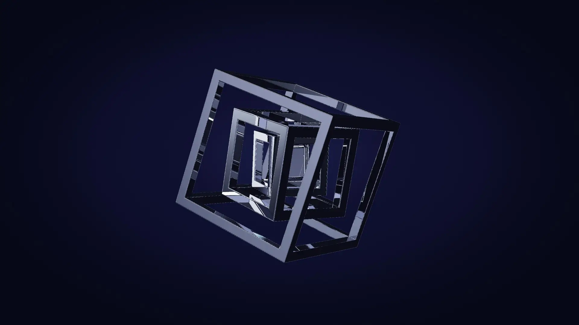 Nested chrome frames growing from a core — from the other side