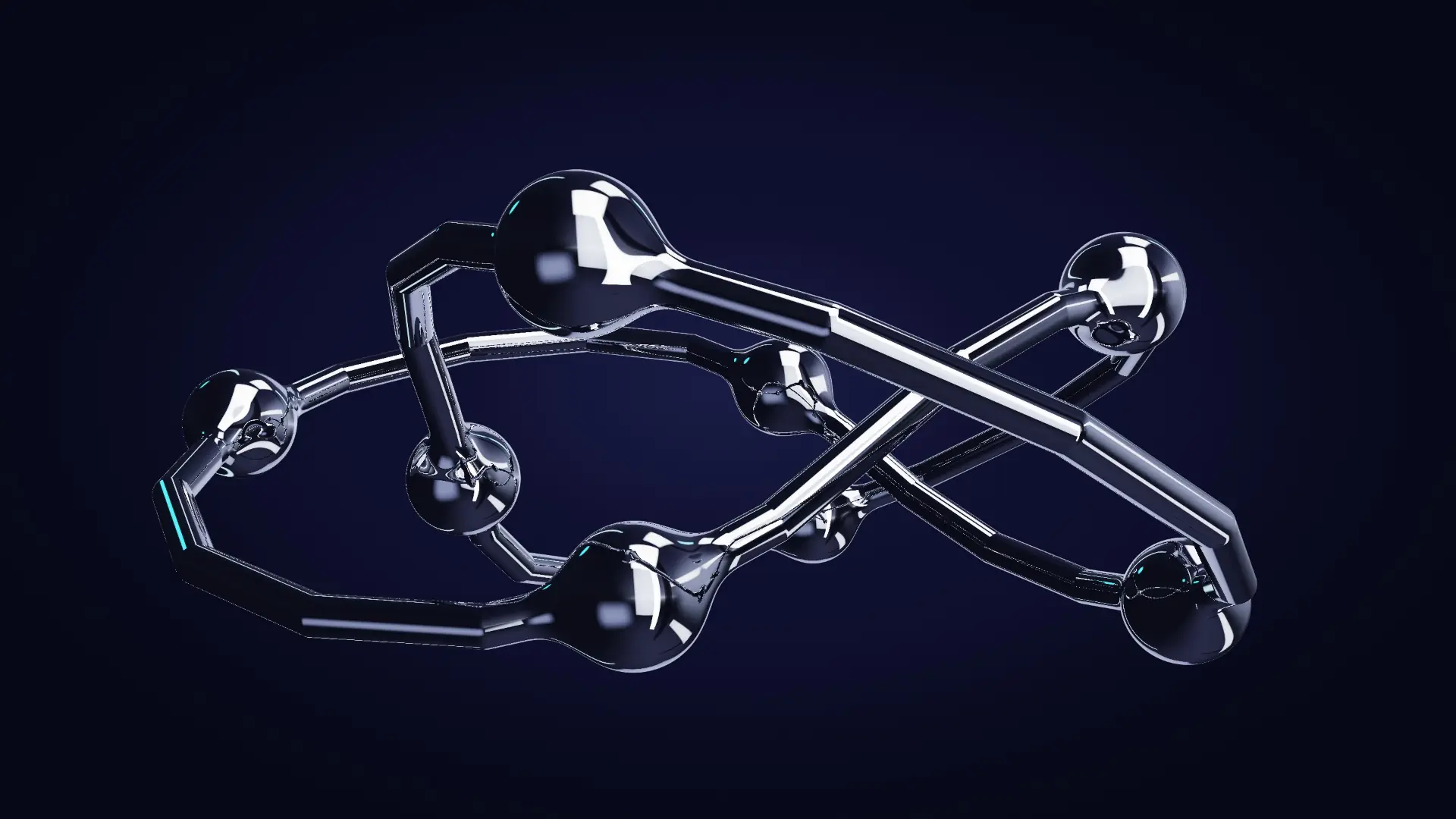 Chrome beads travelling a closed rail — from a low angle