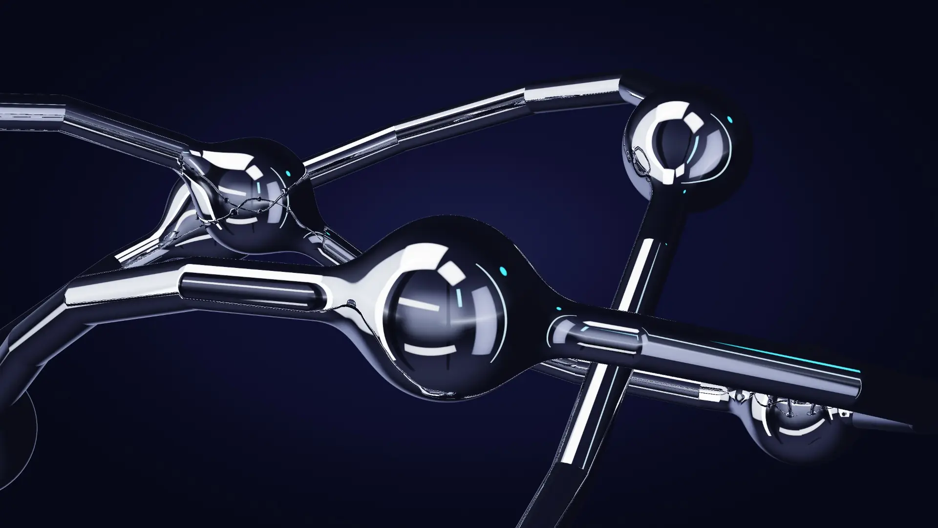 Chrome beads travelling a closed rail — a close-up