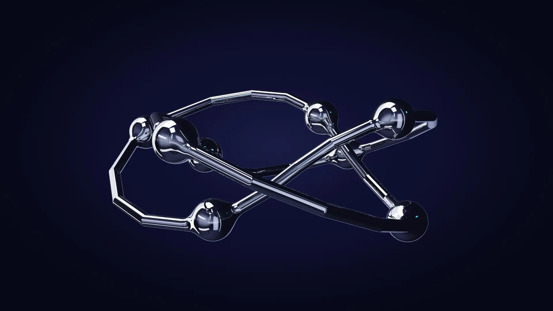 Chrome beads travelling a closed rail — from the other side