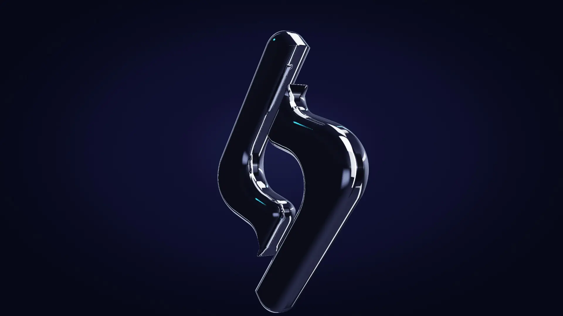 The Smartechor mark in polished chrome — from a low angle