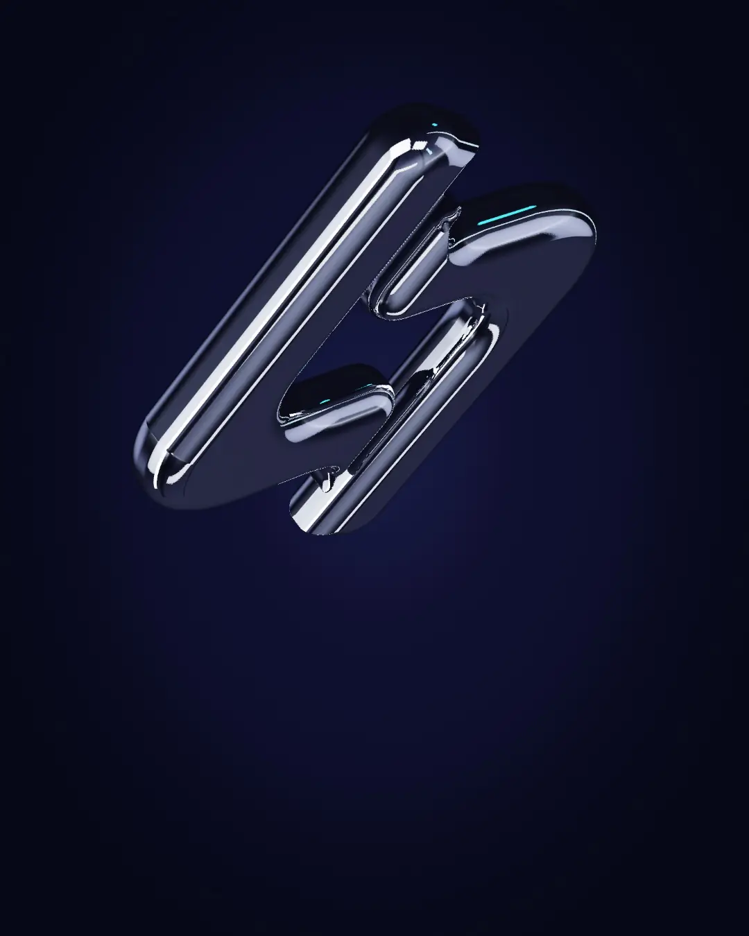 The Smartechor mark in polished chrome — seen from above