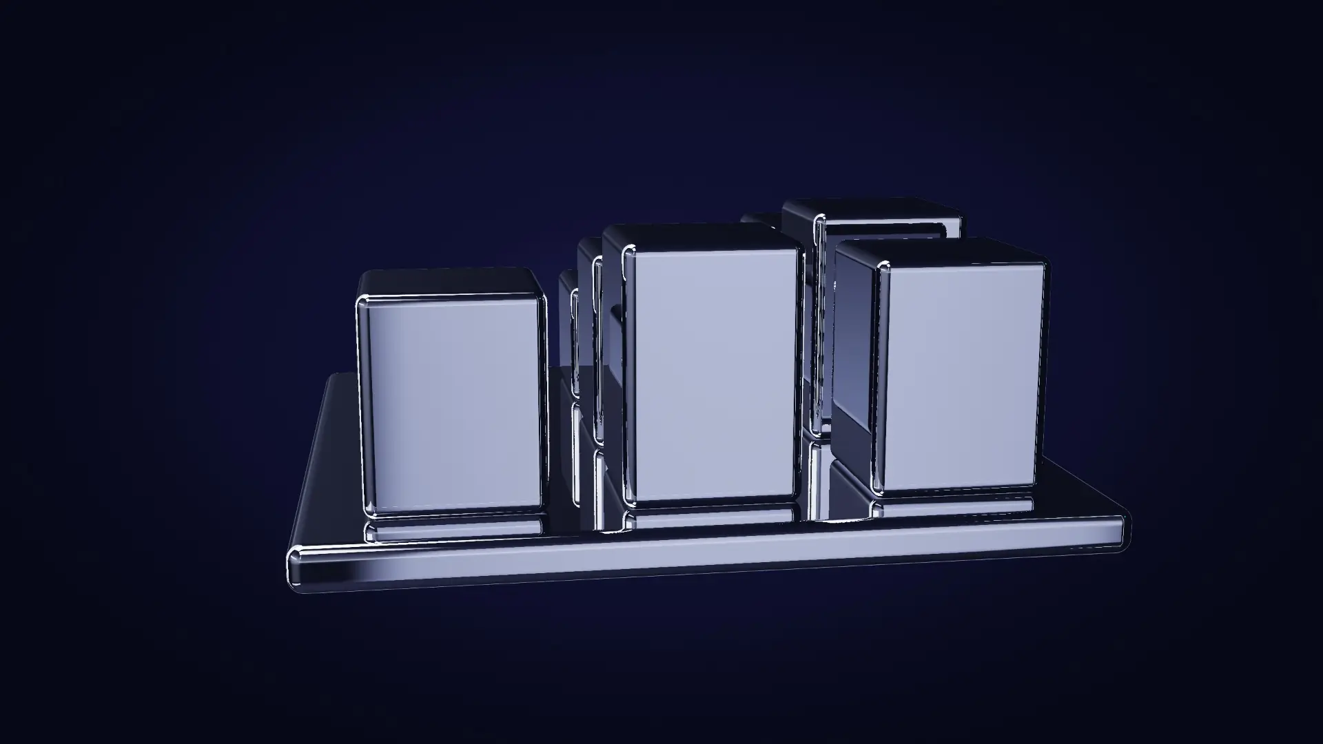 Chrome modules rising from one base — from the other side