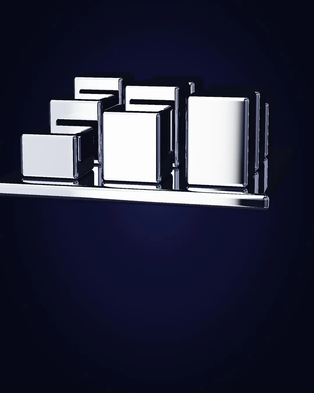 Chrome modules rising from one base — a wide view