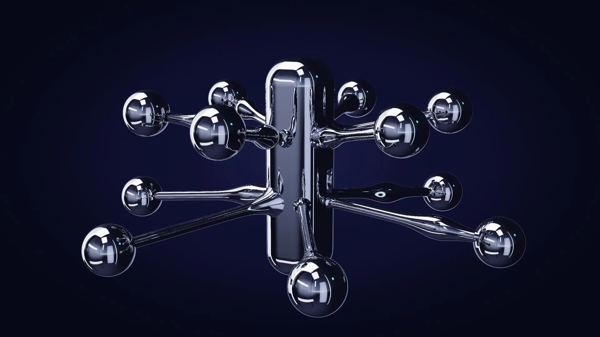 Chrome nodes linked to a central pillar — from the other side
