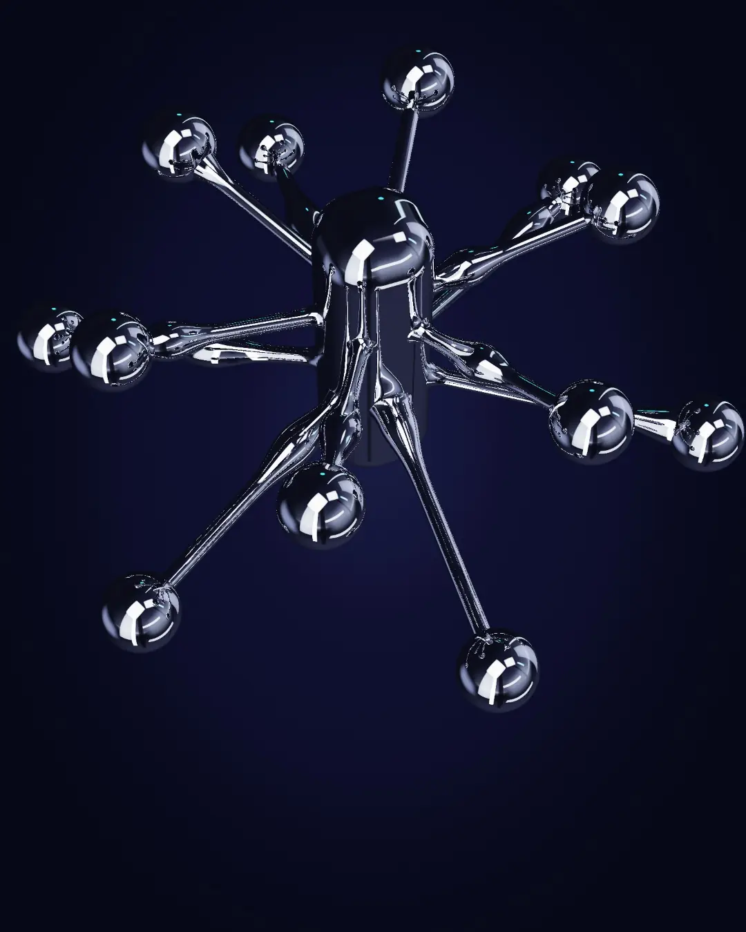 Chrome nodes linked to a central pillar — seen from above