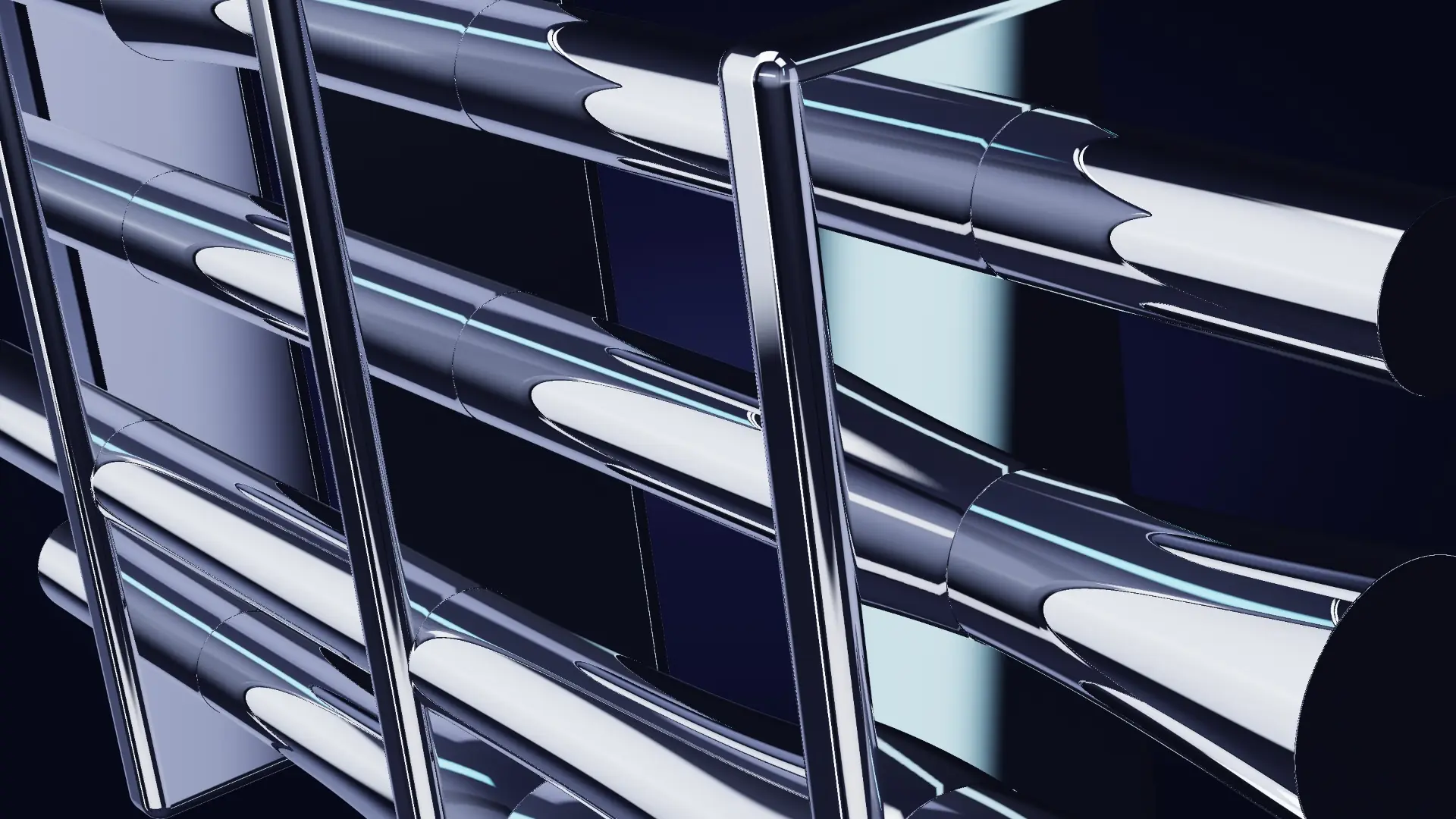 Chrome conduits held in machined brackets — a close-up