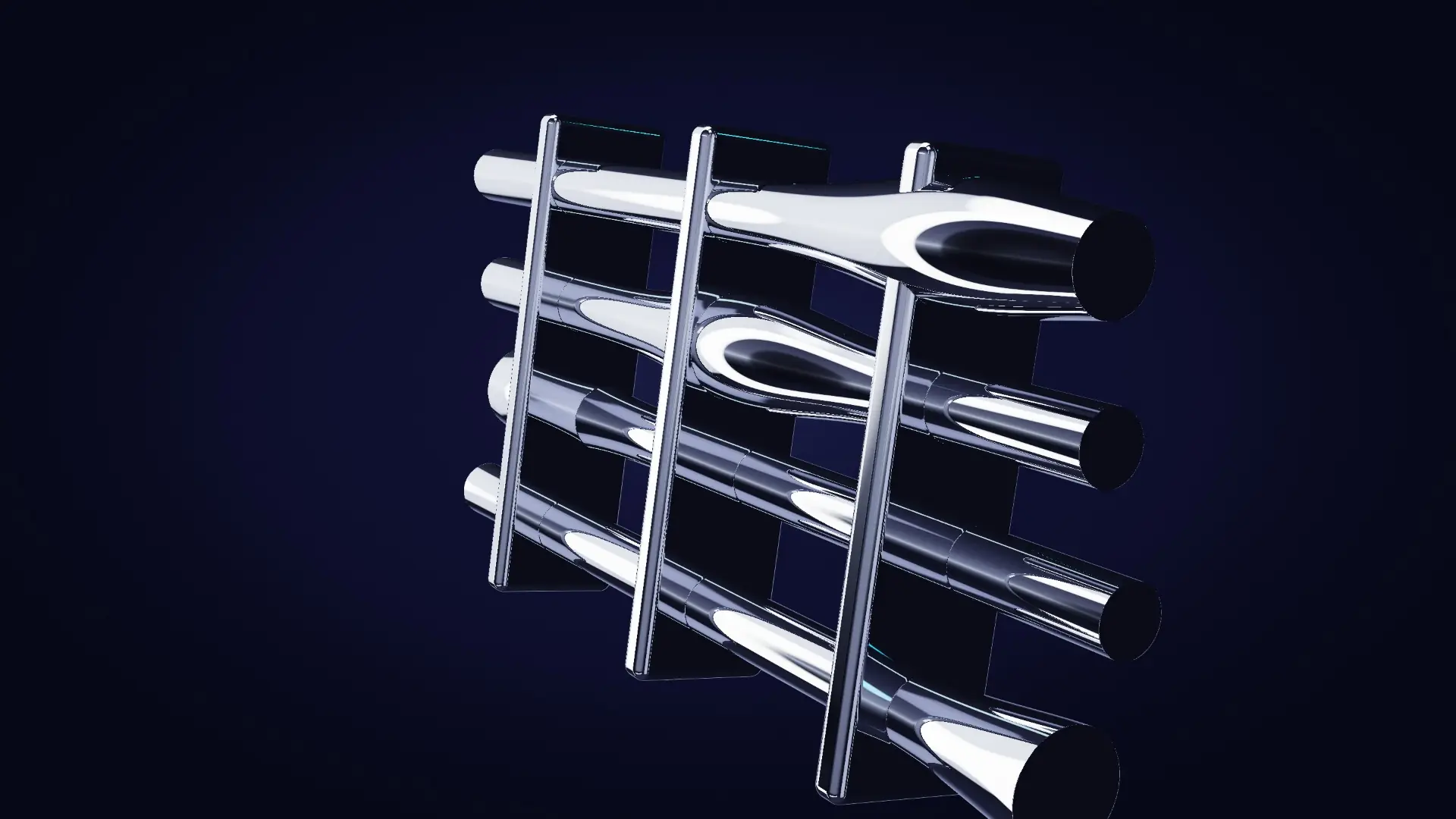 Chrome conduits held in machined brackets — from the other side