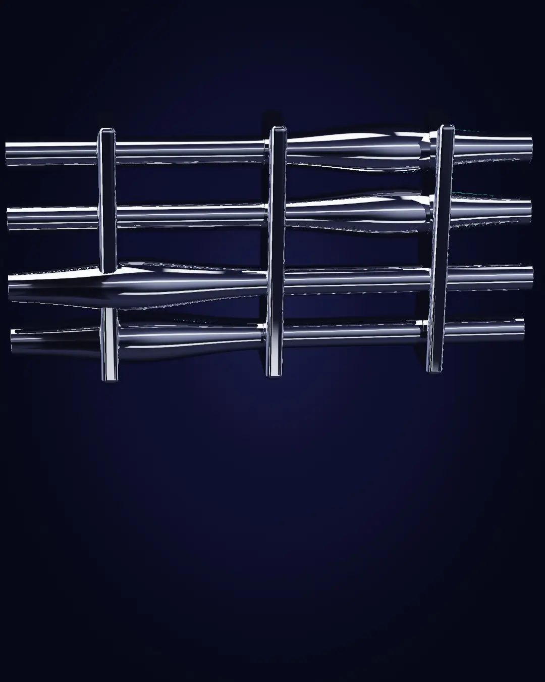 Chrome conduits held in machined brackets — a wide view