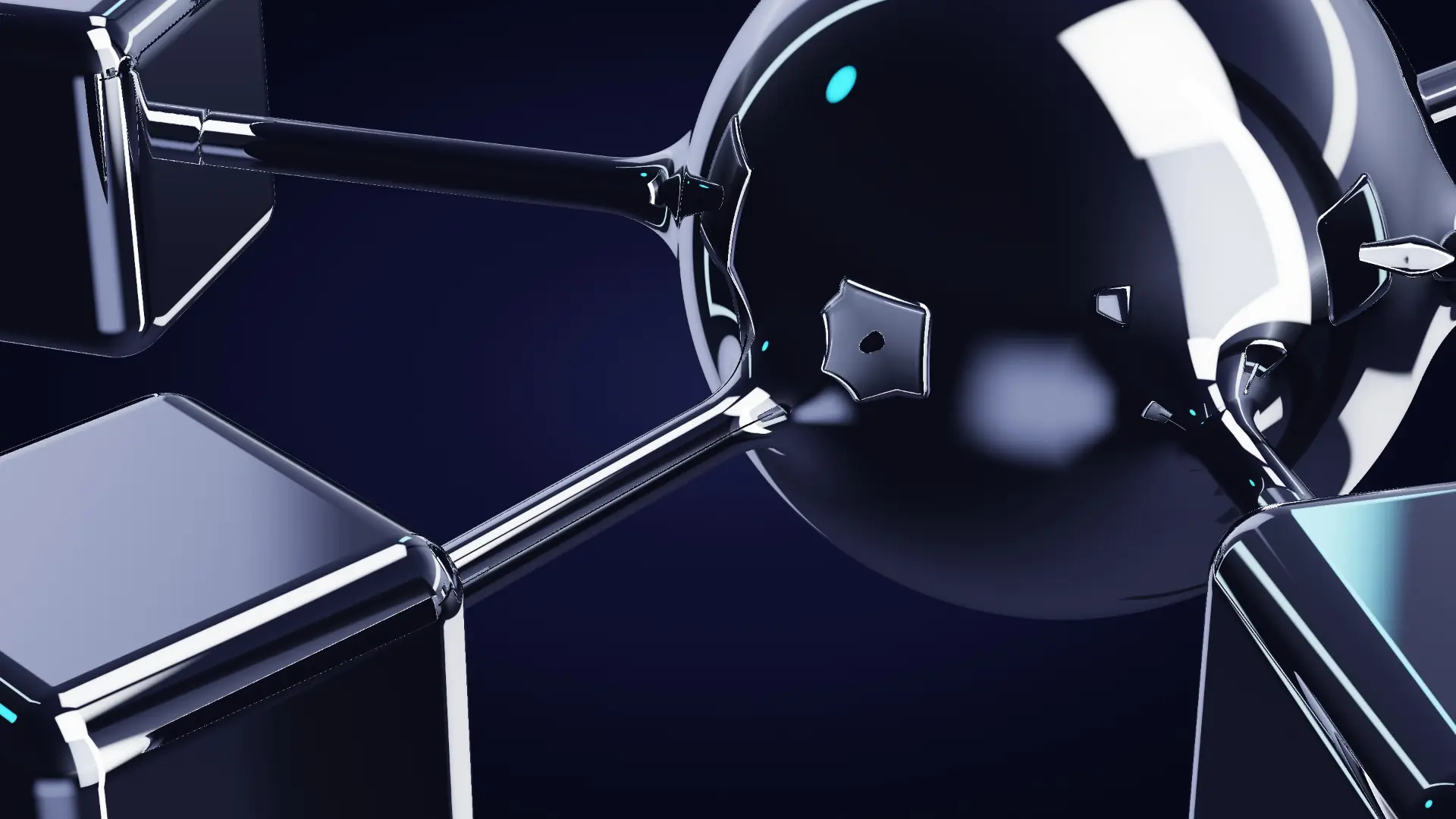 Six chrome cells around one shared core — a detail