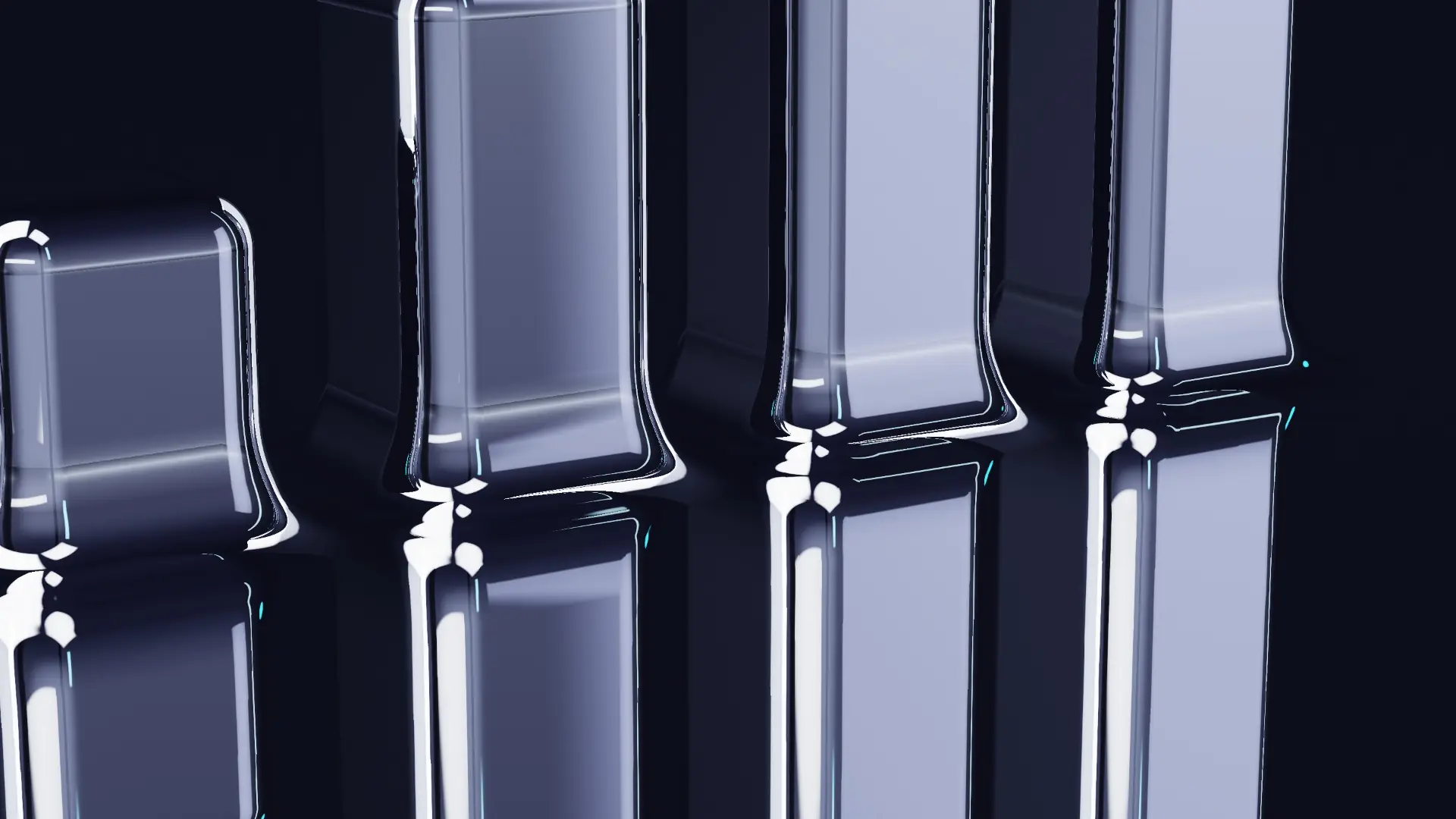 Chrome columns rising from a mercury surface — a detail