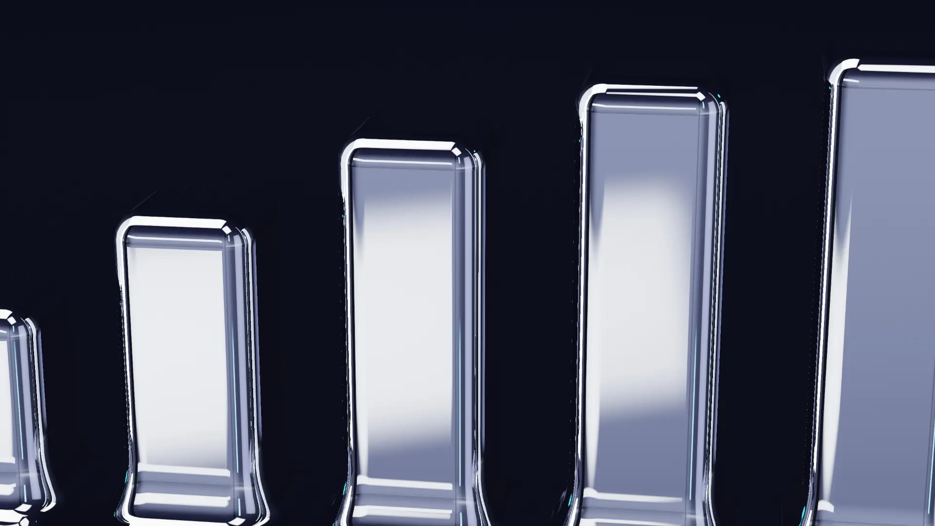 Chrome columns rising from a mercury surface — a close-up