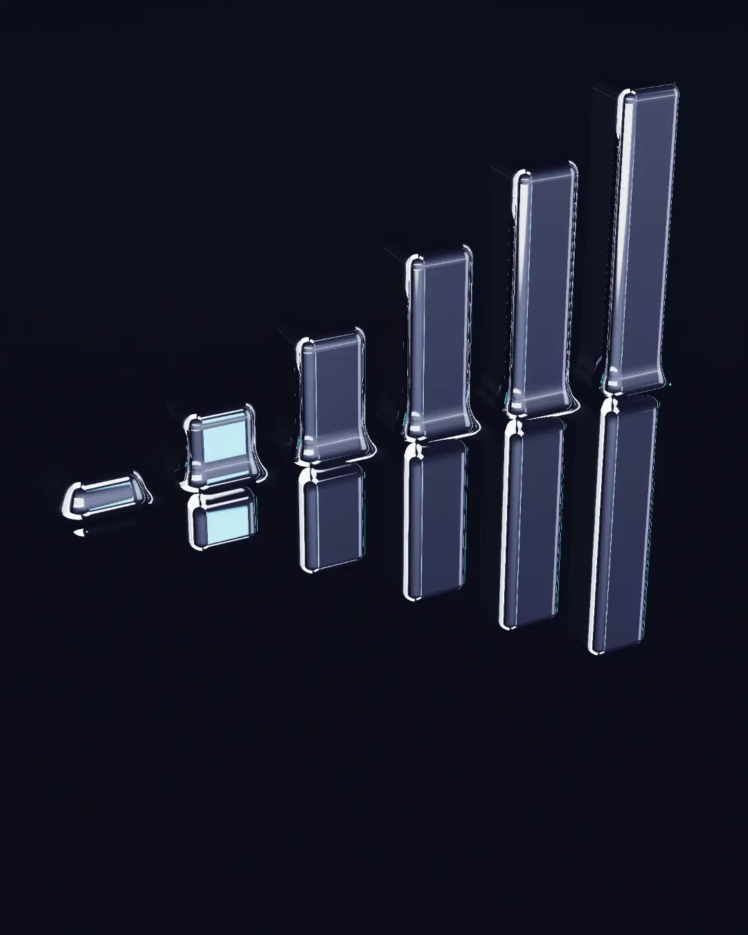 Chrome columns rising from a mercury surface — seen from above