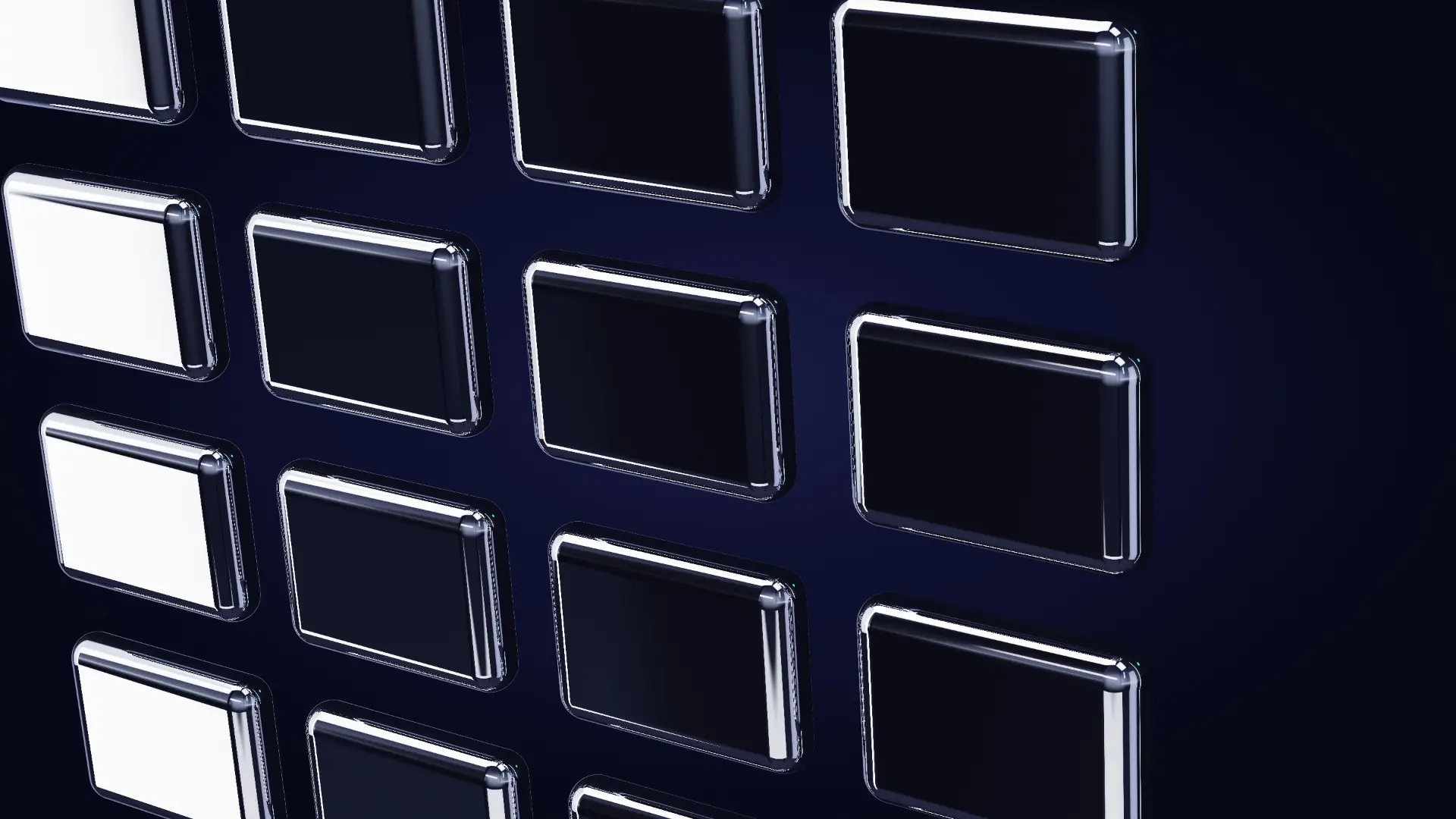 Chrome tiles settling into a grid — a close-up
