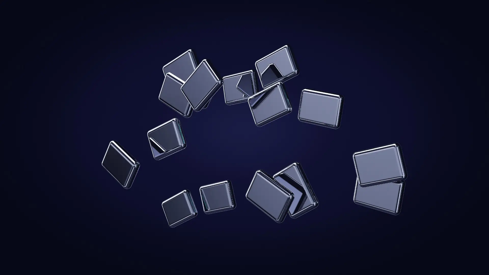 Chrome tiles settling into a grid — from the other side