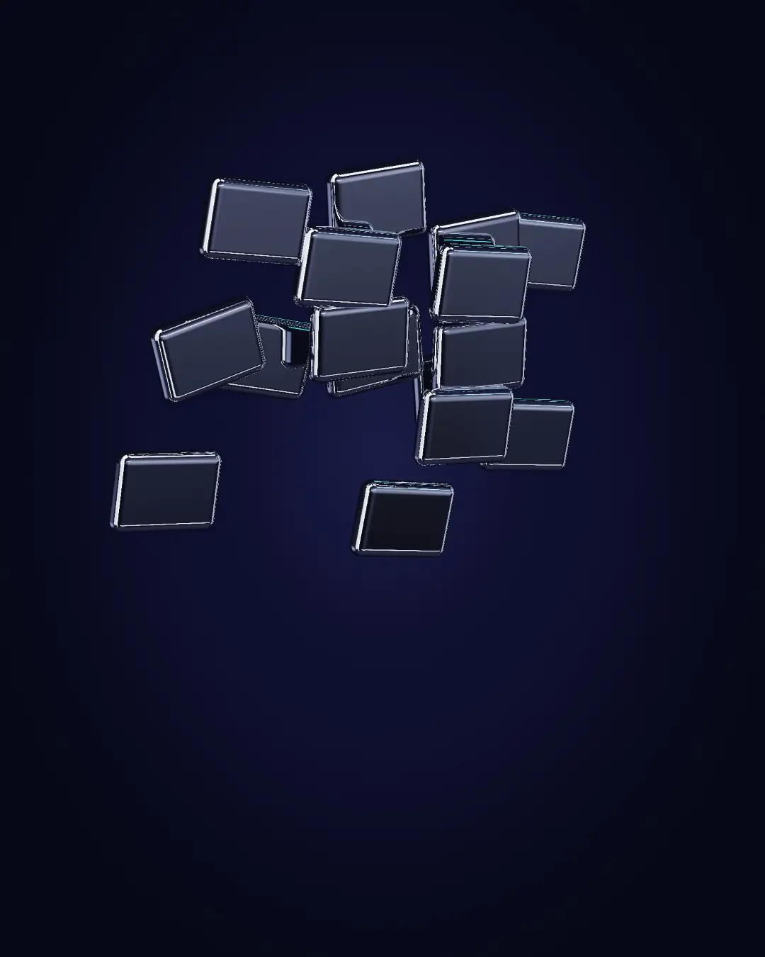 Chrome tiles settling into a grid — a wide view