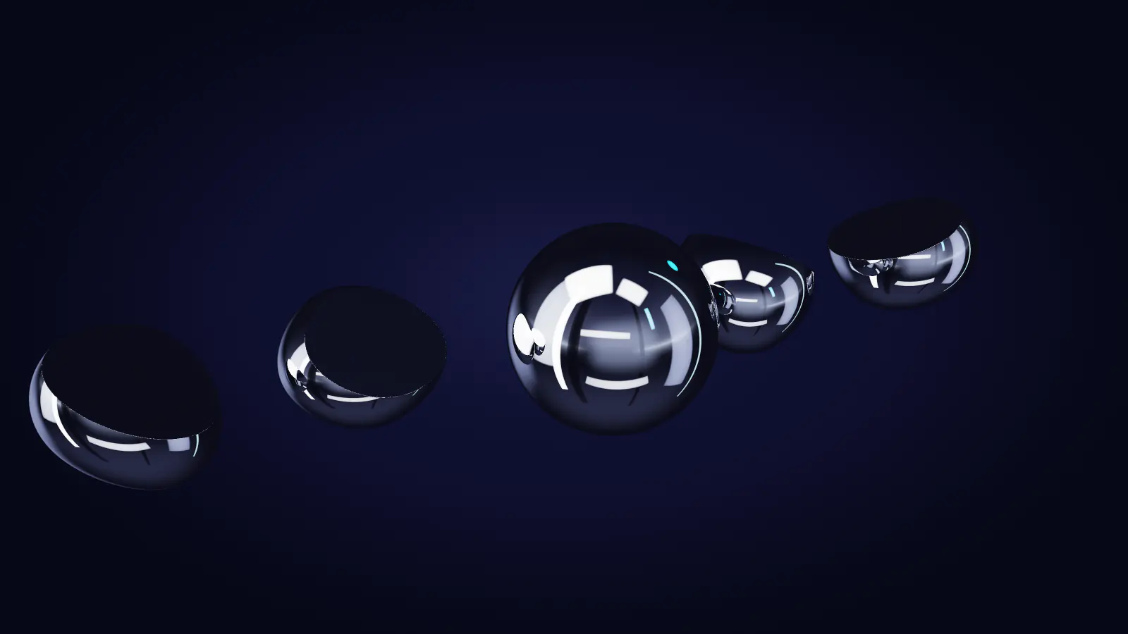 The polished sphere among the unfinished forms, from the side