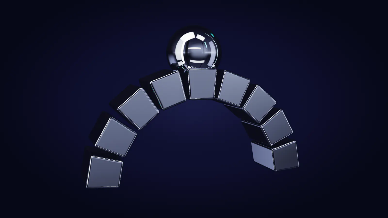 An arch of chrome stones carrying a sphere at its keystone