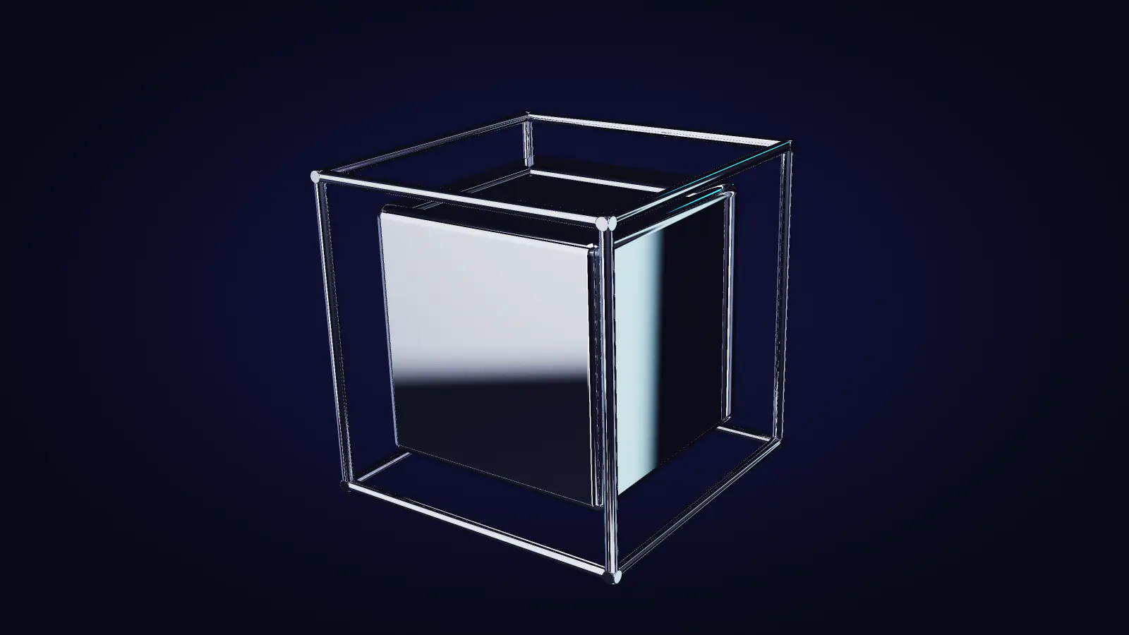 A solid chrome block that exactly fills its frame