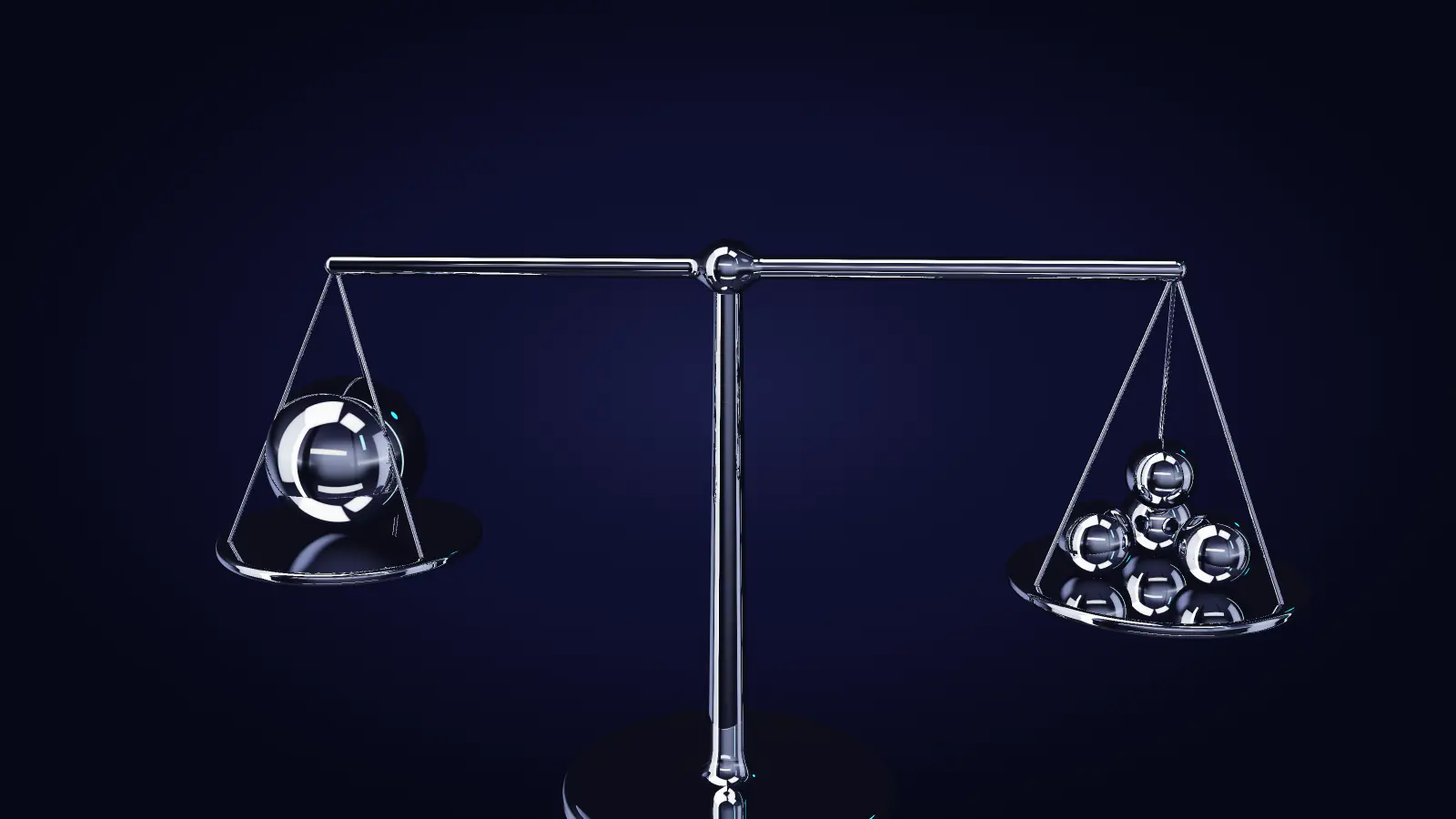 The two pans of the chrome balance, close up