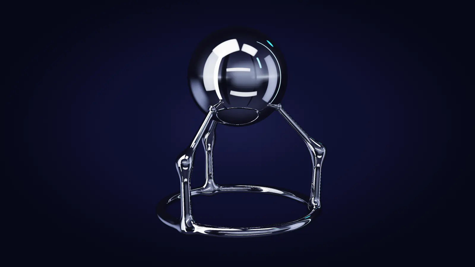 Three slender chrome arms holding a sphere
