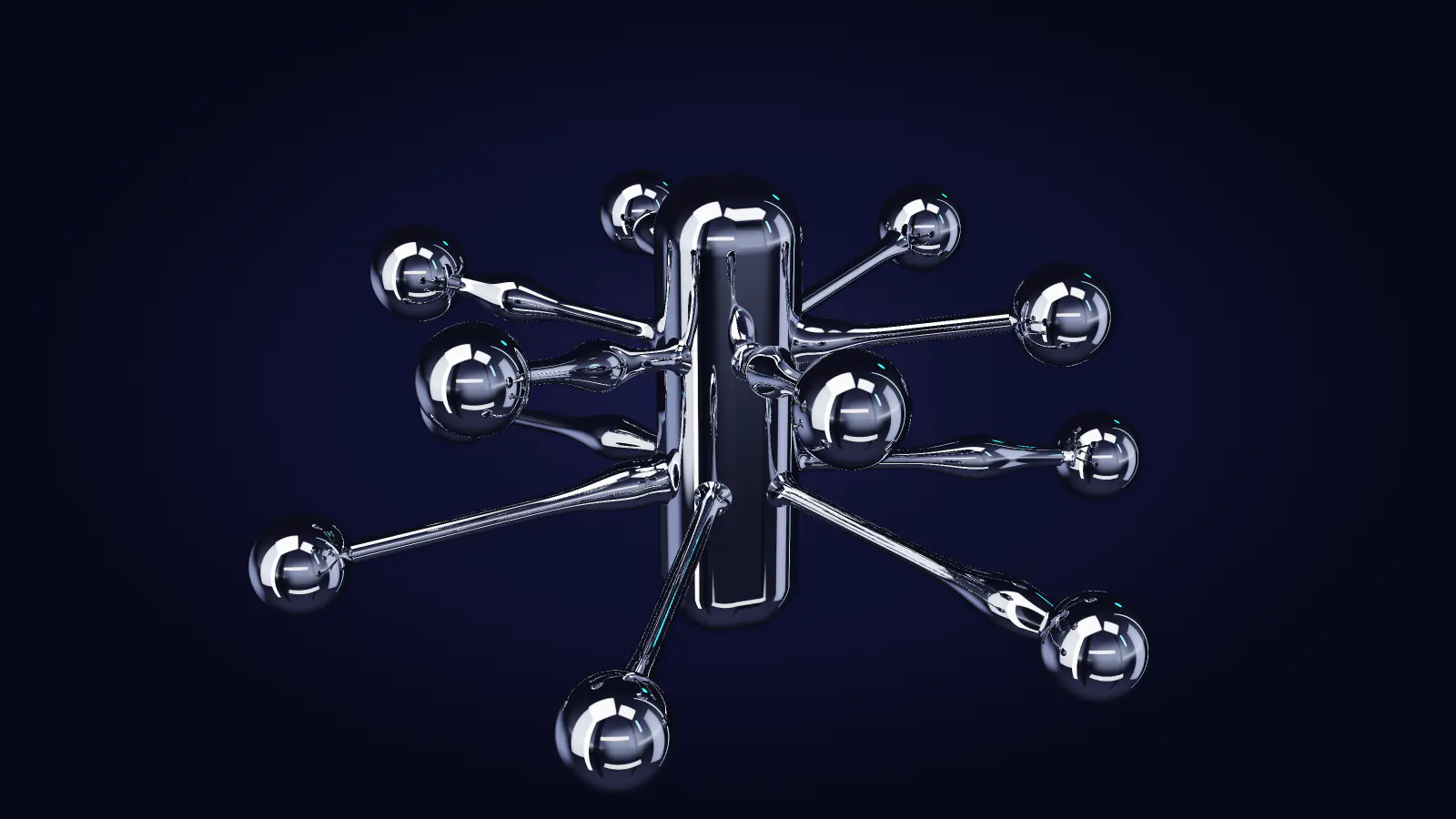 Chrome nodes linked to a central pillar